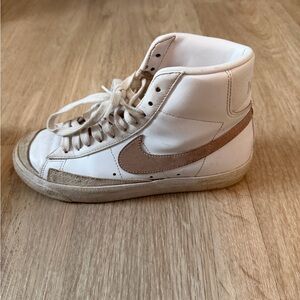 White and Tan High-Top Sneakers